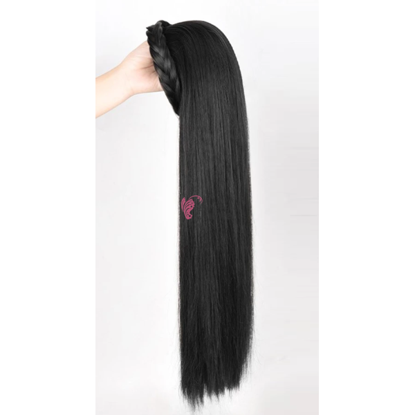 Peruca calota din fibra sintetica cu bentita impletita spic Cod 2251# Brunet - 55 cm lungime